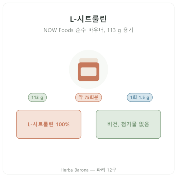 L-시트룰린 순수 파우더 – Now Foods – 113 g 제품 소개 Paris Herba Barona