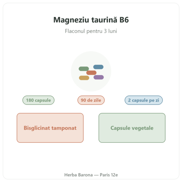 Magneziu Bisglicinat Taurină B6 Nutripure 180 capsule prezentare Paris Herba Barona
