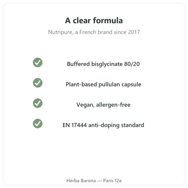 Magnesium Bisglycinate Taurine B6 Nutripure 180 capsules quality Paris Herba Barona