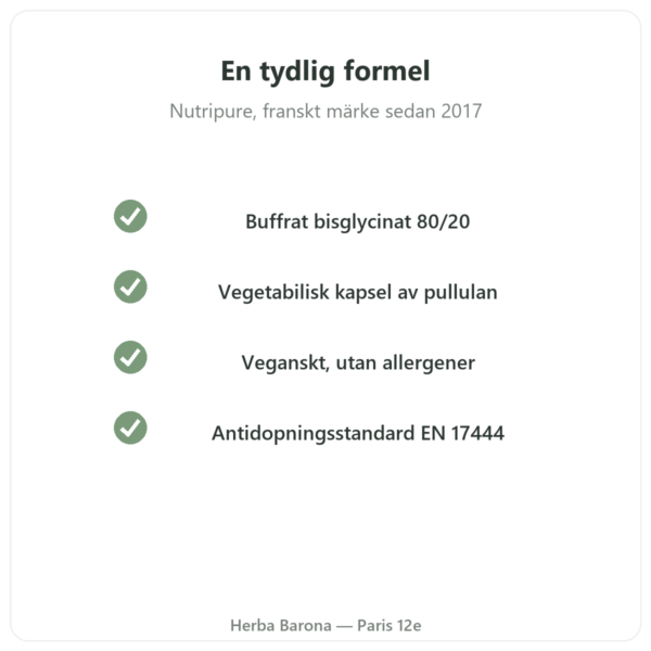 Magnesium Bisglycinat Taurin B6 Nutripure 180 kapslar kvalitet Paris Herba Barona