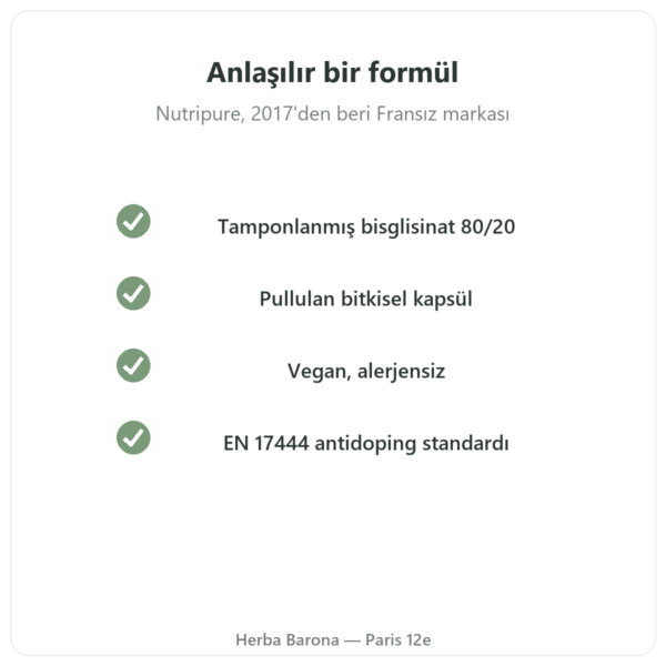 Magnezyum Bisglisinat Taurin B6 Nutripure 180 kapsül kalite Paris Herba Barona