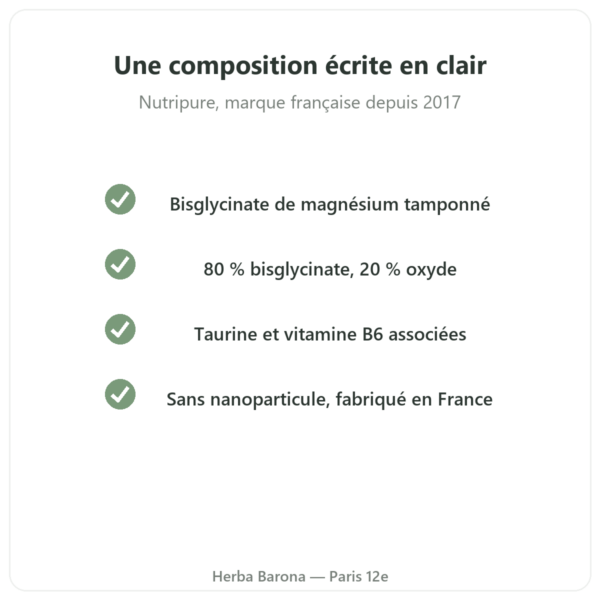 Magnésium bisglycinate 60 gélules Nutripure qualité Paris Herba Barona