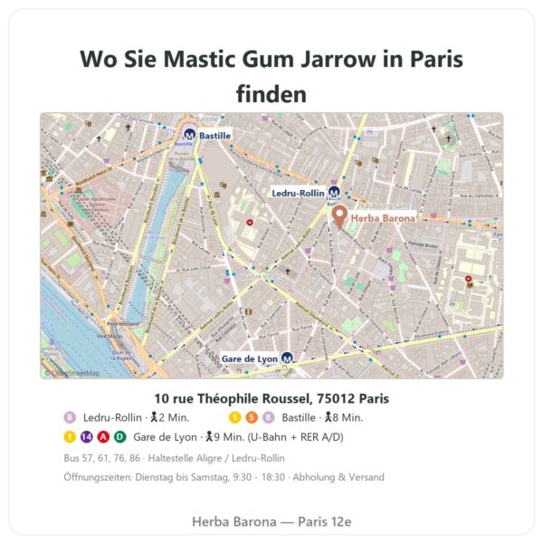 Wo Sie Mastic Gum Jarrow in Paris finden - Lageplan Geschäft Herba Barona Paris 12. Arr.
