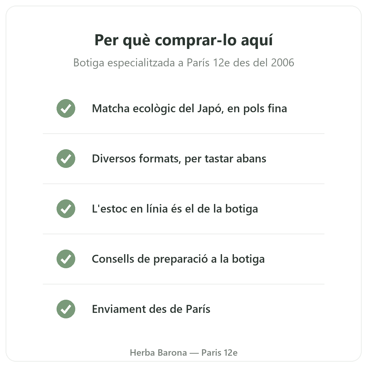 Matcha a París: per què comprar-lo a Herba Barona París 12e