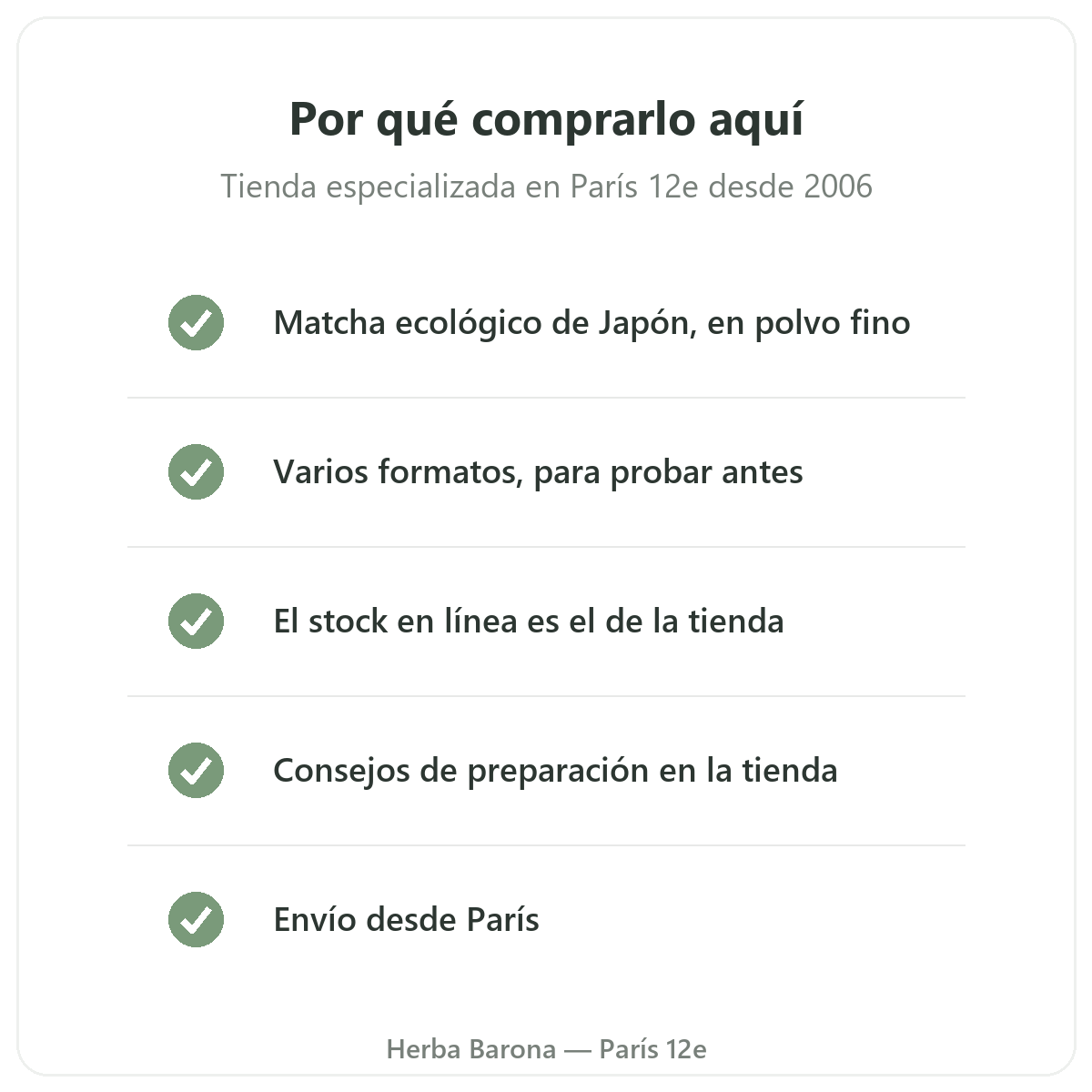 Matcha en París: por qué comprarlo en Herba Barona París 12e