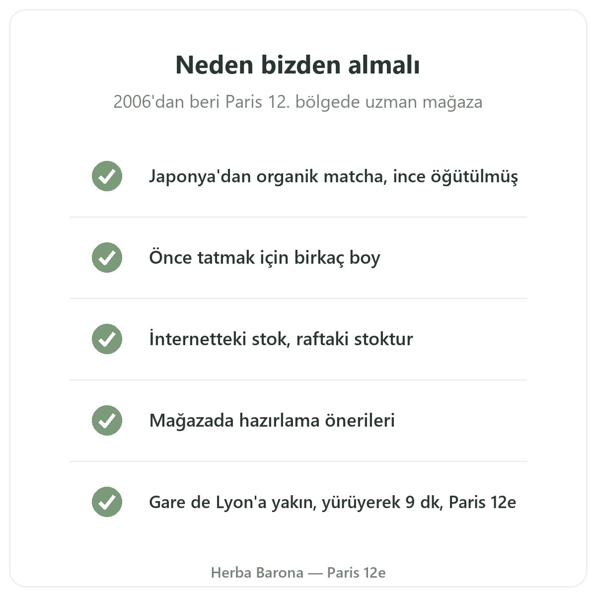 Paris'te matcha: neden Herba Barona Paris 12. bölgeden alınır