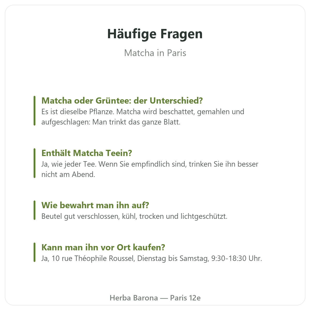 Matcha in Paris: häufige Fragen, Herba Barona Paris 12e