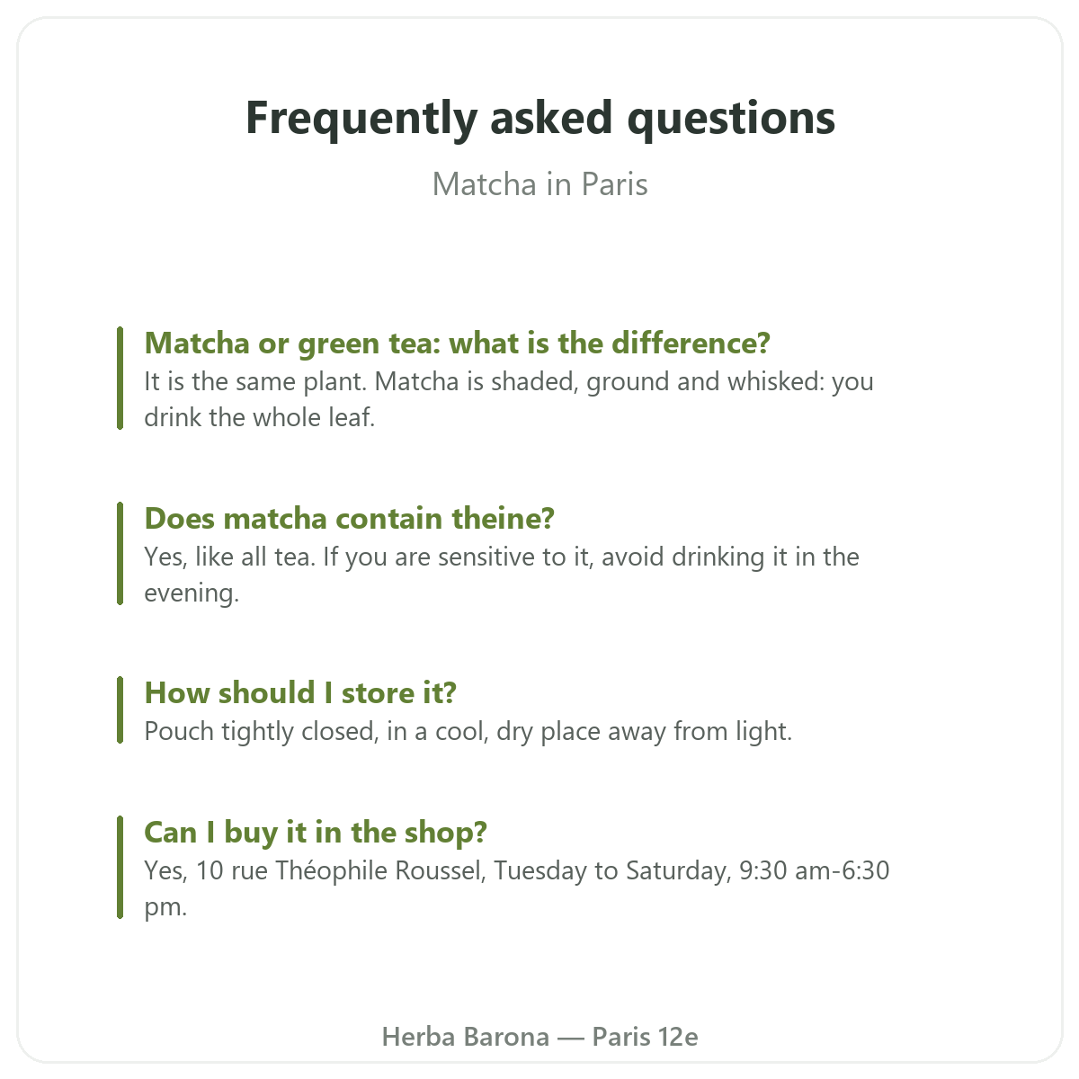 Matcha in Paris: frequently asked questions, Herba Barona Paris 12e