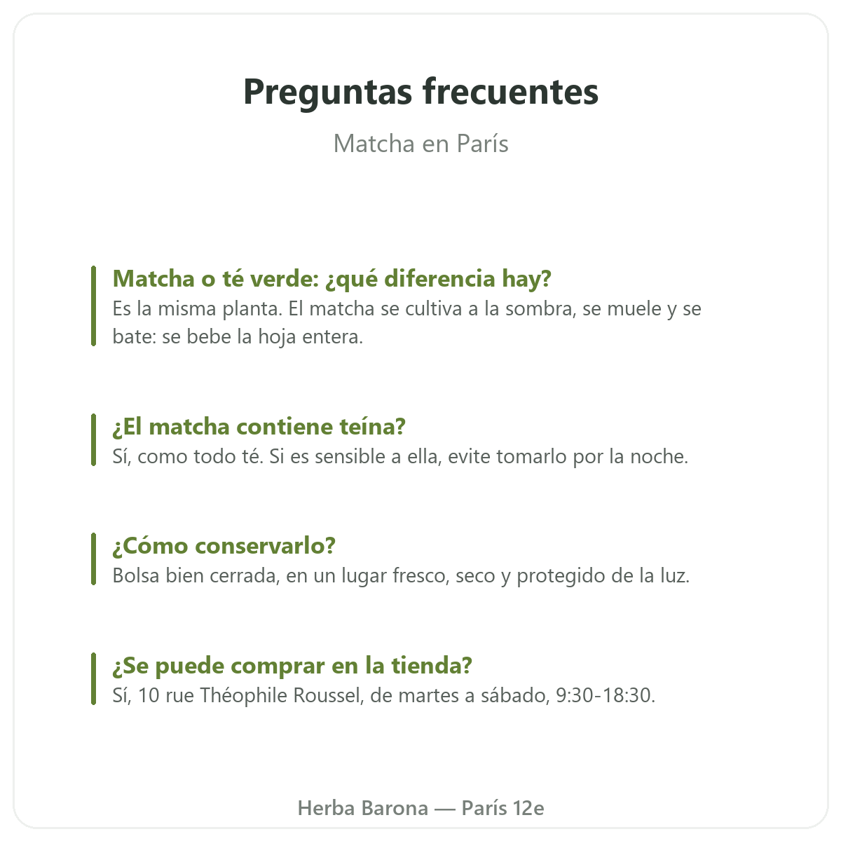Matcha en París: preguntas frecuentes, Herba Barona París 12e