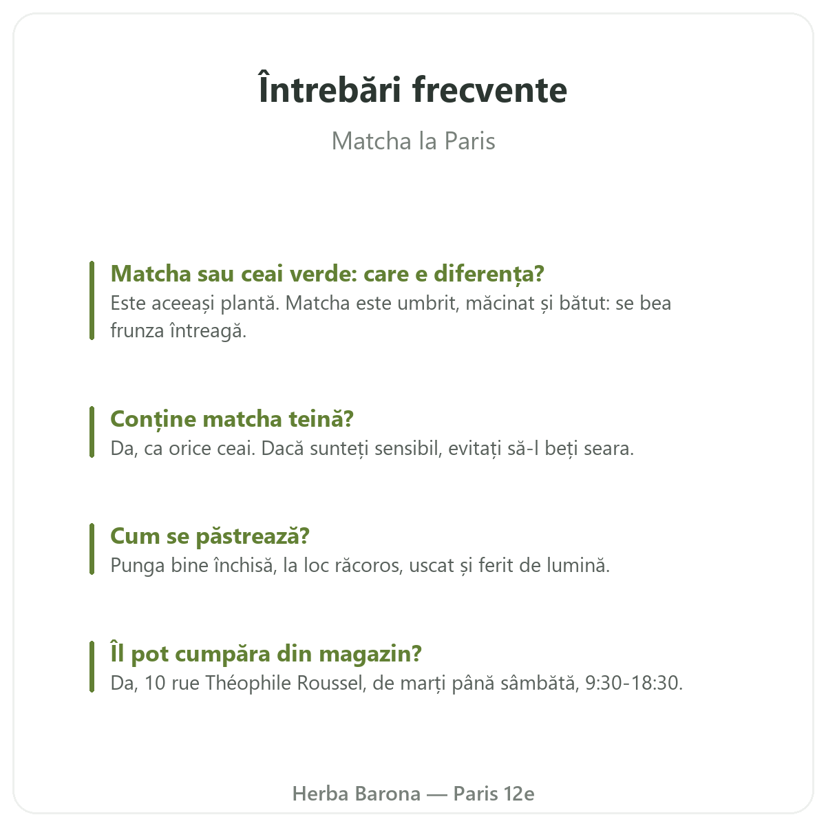 Matcha la Paris: întrebări frecvente, Herba Barona Paris 12e