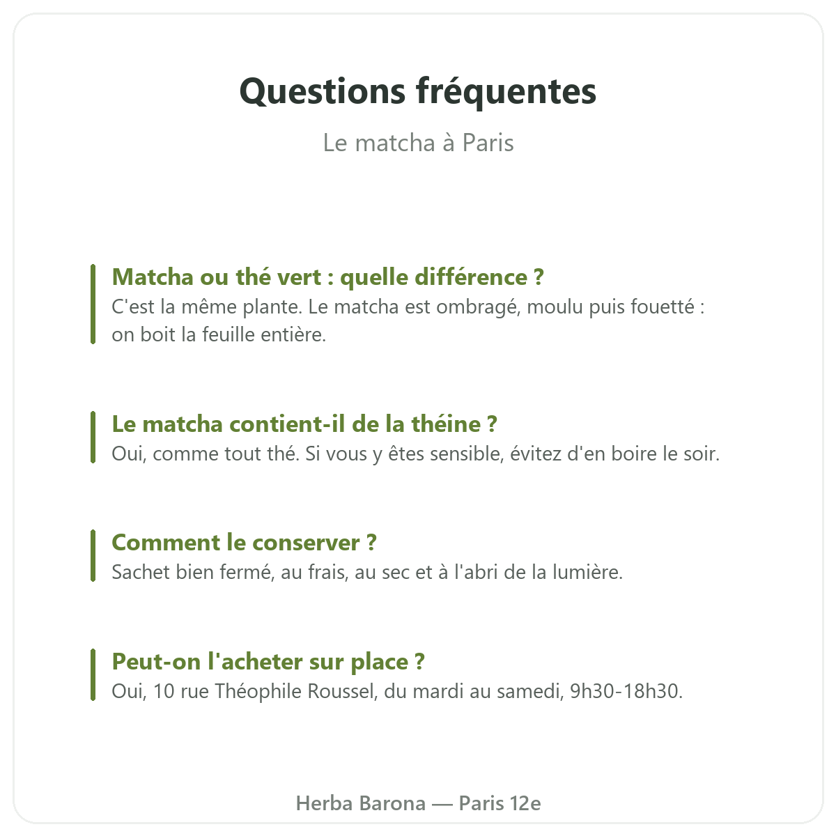 Matcha à Paris : questions fréquentes, Herba Barona Paris 12e