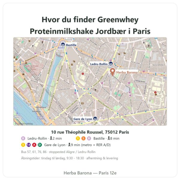 Hvor finder man Greenwhey Proteinmilkshake Jordbær 900 g - Herba Barona Paris