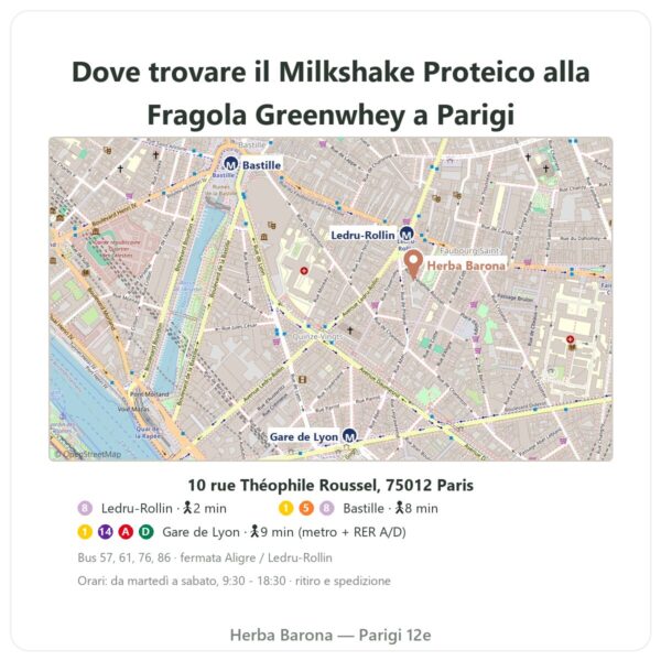 Dove trovarlo Milkshake Proteico alla Fragola Greenwhey 900 g - Herba Barona Paris