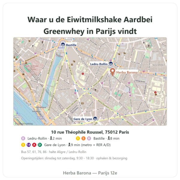 Waar te vinden Eiwitmilkshake Aardbei Greenwhey 900 g - Herba Barona Paris