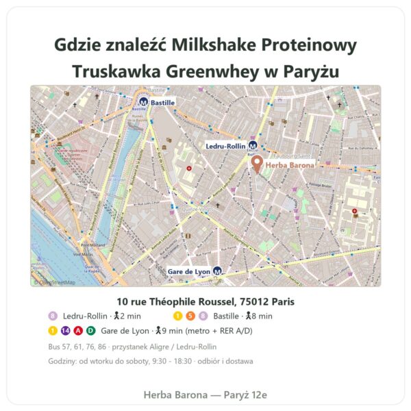 Gdzie znaleźć Milkshake Proteinowy Truskawka Greenwhey 900 g - Herba Barona Paris