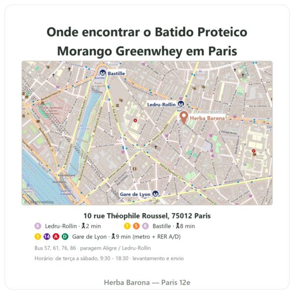 Onde encontrar Batido Proteico Morango Greenwhey 900 g - Herba Barona Paris