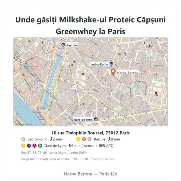 Unde găsiți Milkshake Proteic Căpșuni Greenwhey 900 g - Herba Barona Paris