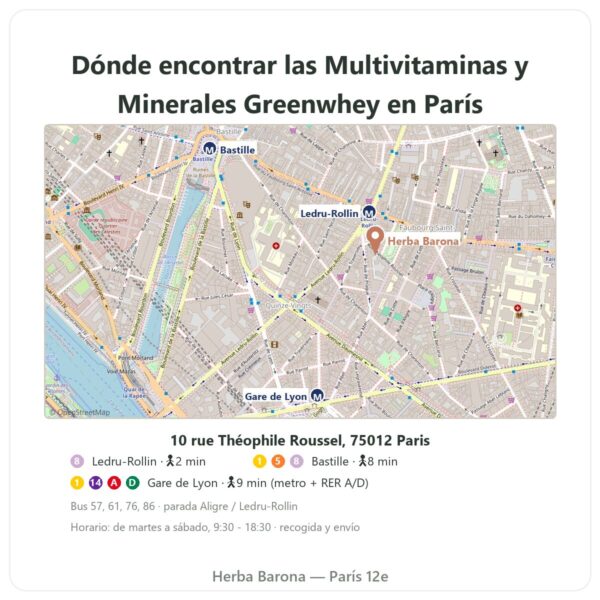 Dónde encontrarlo Multivitaminas y Minerales Greenwhey 120 cápsulas - Herba Barona Paris