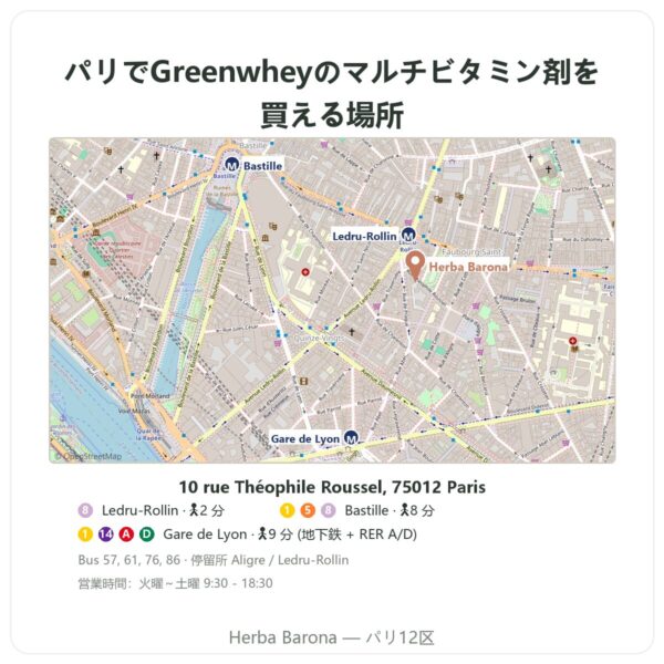 取扱店 Greenwhey マルチビタミン&ミネラル 120カプセル - Herba Barona Paris