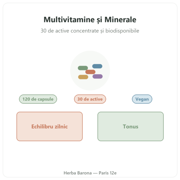 Multivitamine și Minerale Greenwhey 120 de capsule prezentare Paris Herba Barona