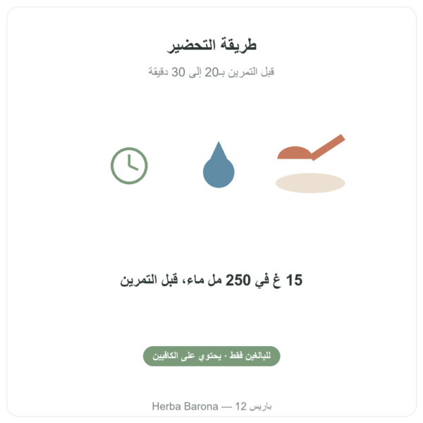 مكمّل ما قبل التمرين Greenwhey بالليمون والنعناع 300 غ طريقة الاستعمال Paris Herba Barona
