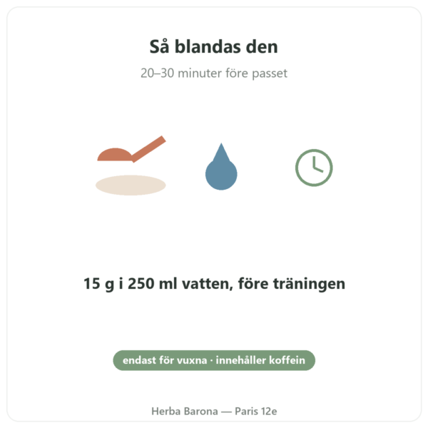 Greenwhey Pre-Workout Citron & Mynta 300 g användning Paris Herba Barona