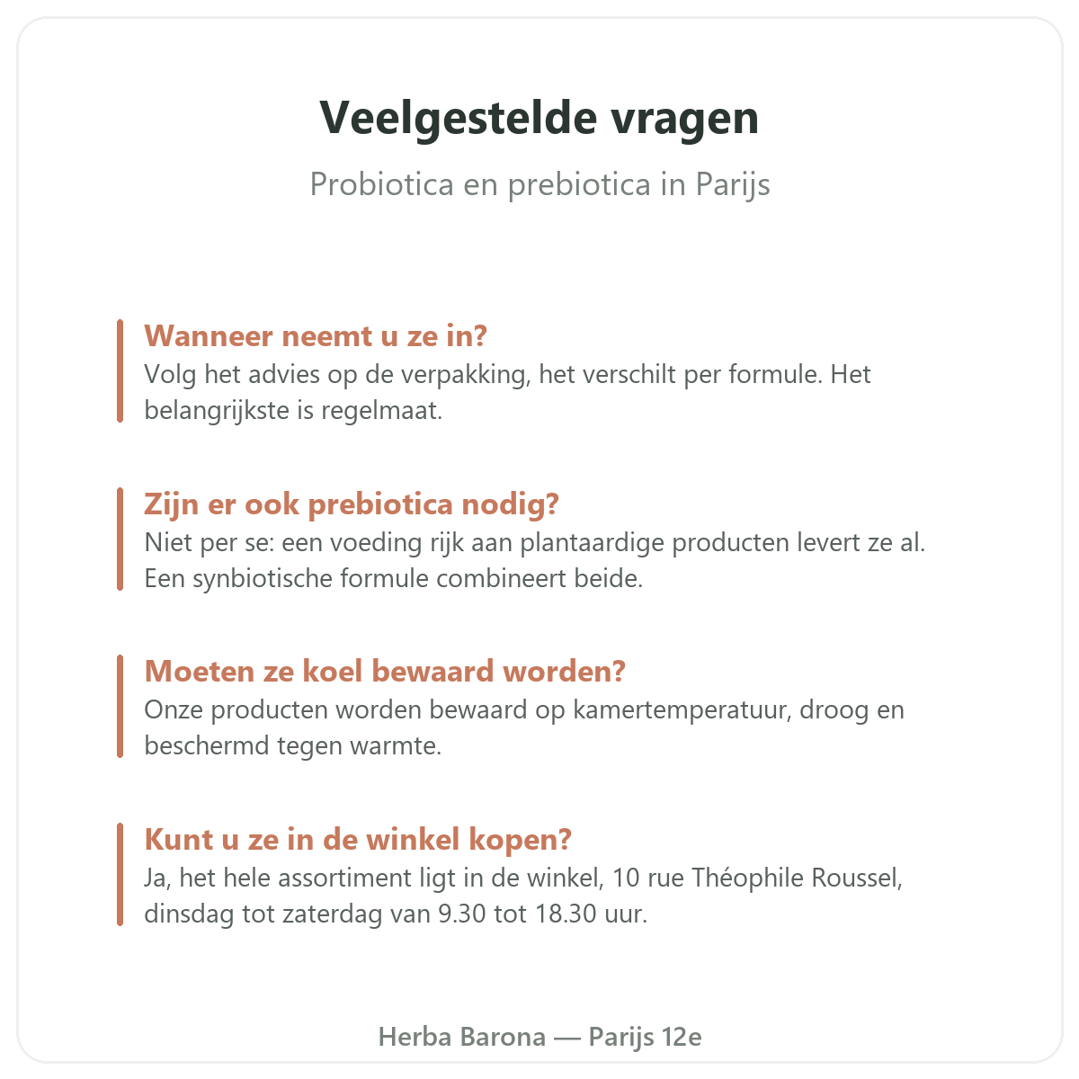 Probiotica en prebiotica in Parijs: veelgestelde vragen, Herba Barona Parijs 12e