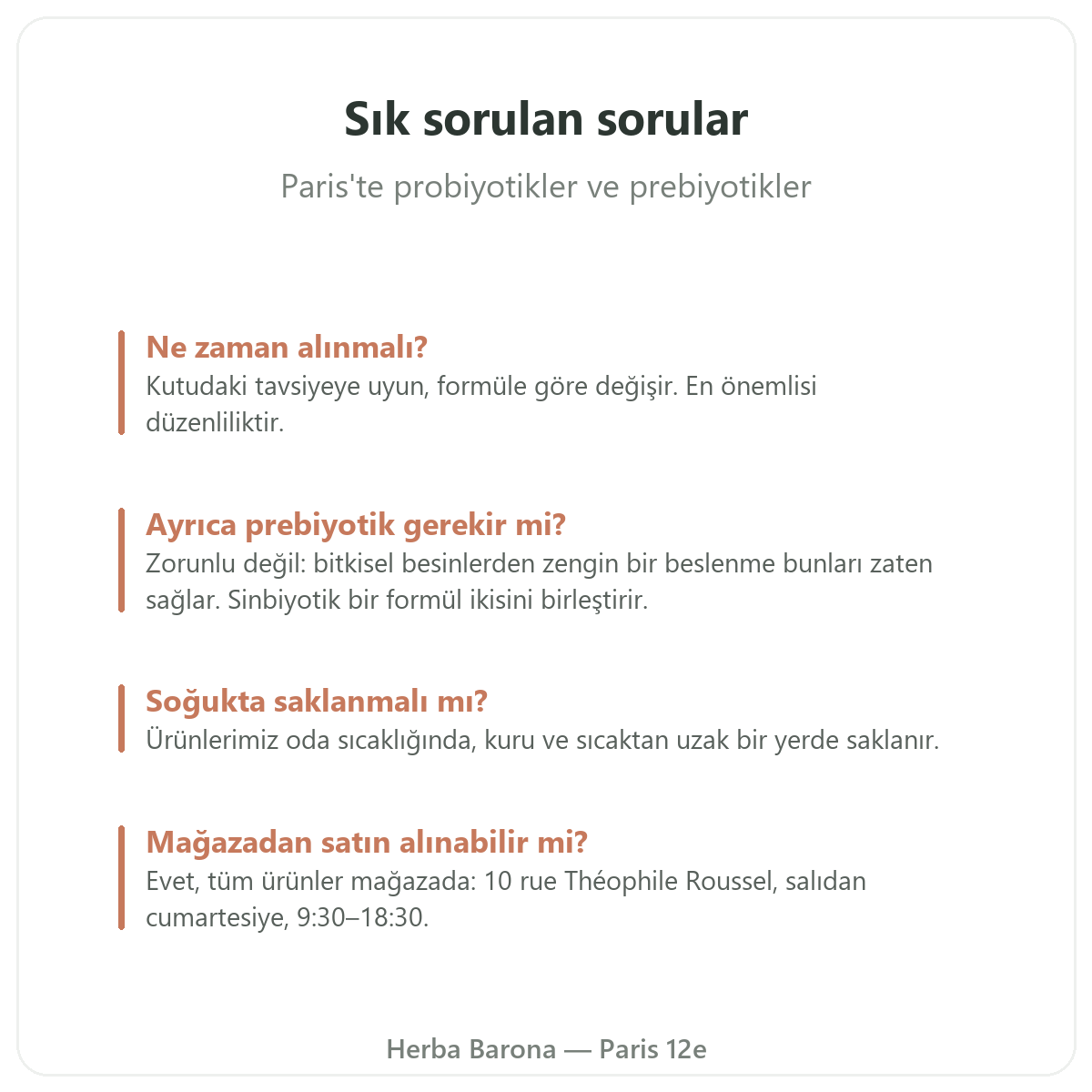 Paris'te probiyotikler ve prebiyotikler: sık sorulan sorular, Herba Barona Paris 12. bölge