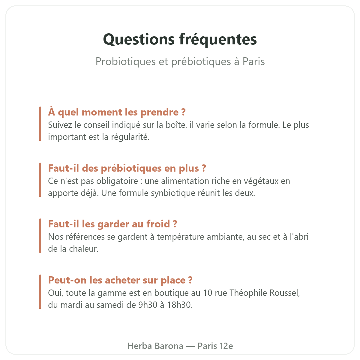 Probiotiques et prébiotiques à Paris : questions fréquentes, Herba Barona Paris 12e