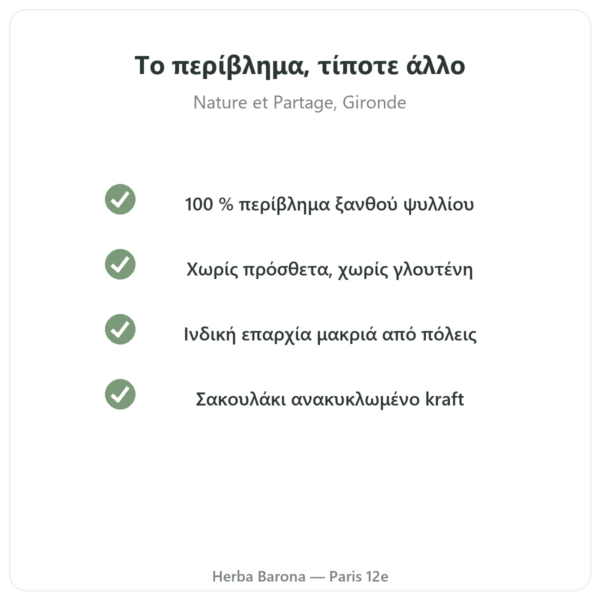 Ψύλλιο Ξανθό, περίβλημα σπόρου 300 g – Nature et Partage ποιότητα Paris Herba Barona