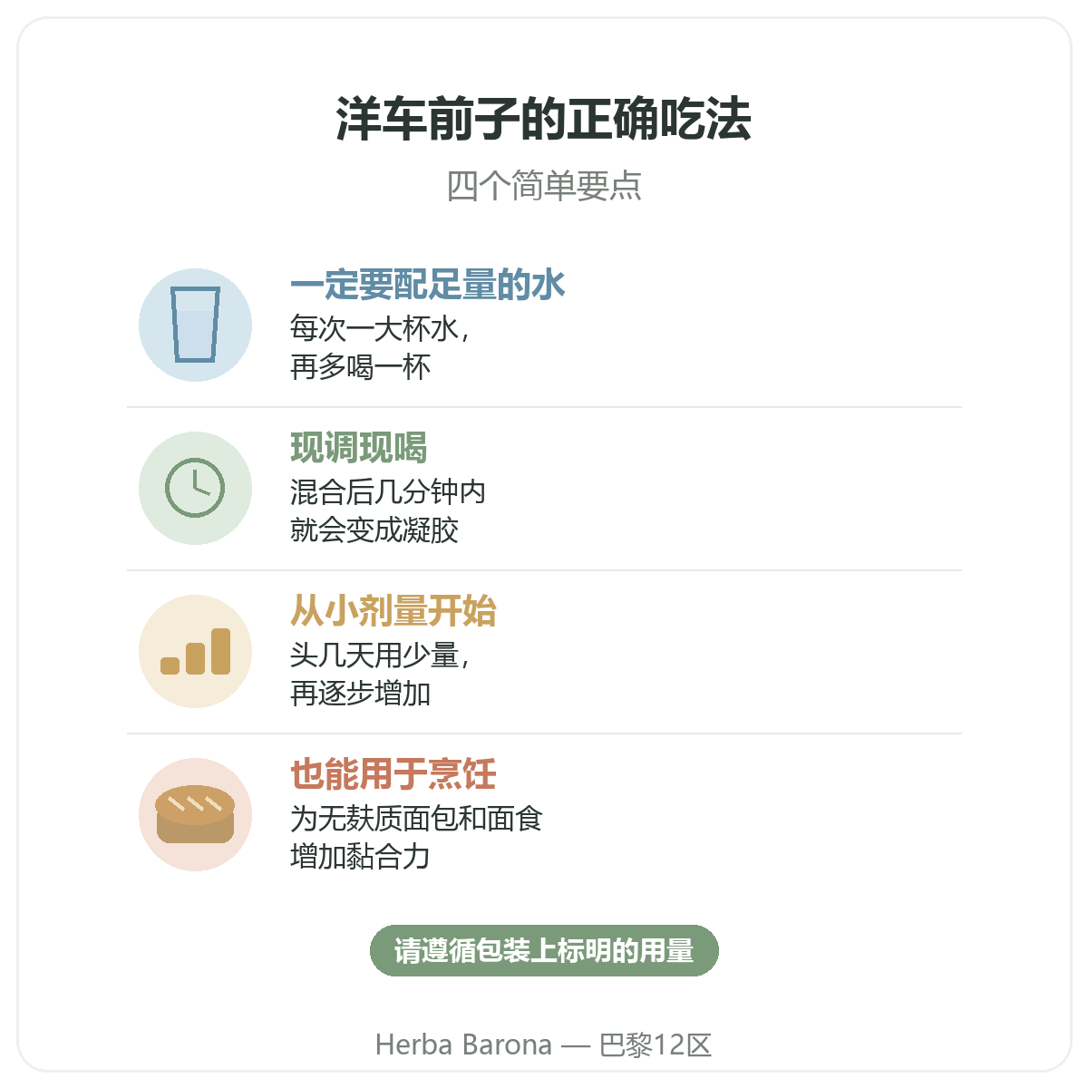 巴黎的洋车前子:如何正确服用,Herba Barona巴黎12区