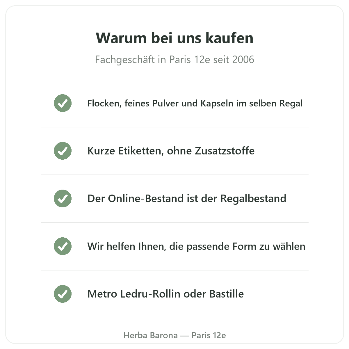 Flohsamenschalen in Paris: warum bei Herba Barona Paris 12e kaufen
