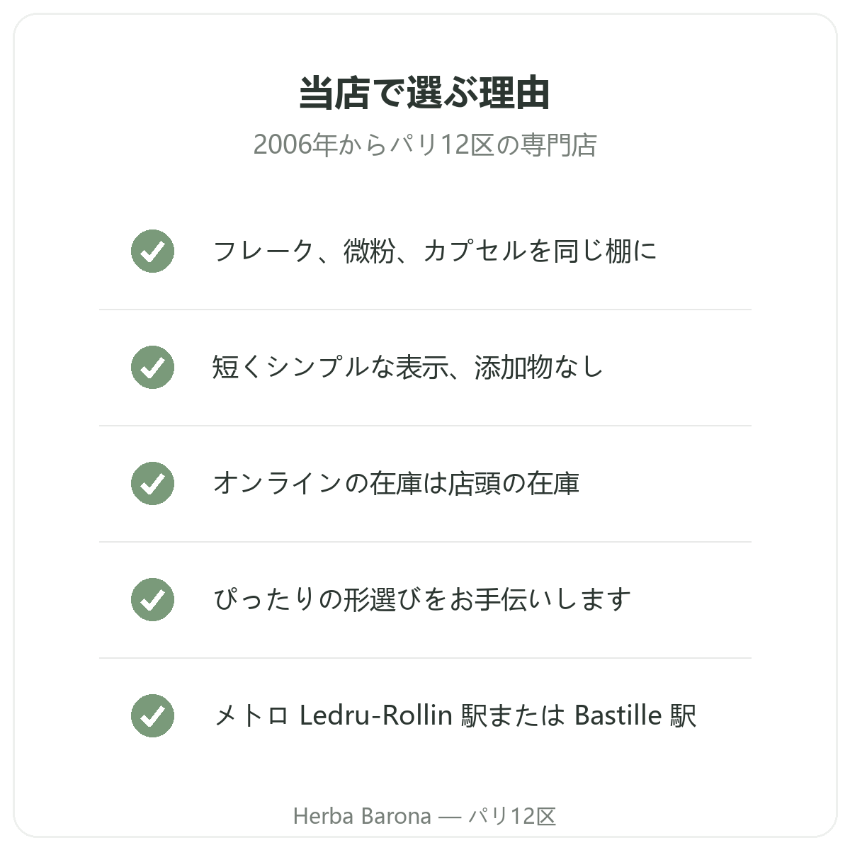 パリのサイリウム:Herba Barona パリ12区で選ぶ理由