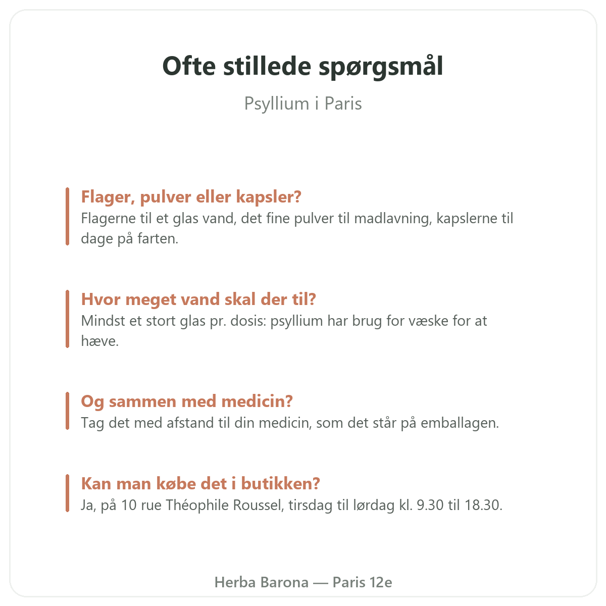 Psyllium i Paris: ofte stillede spørgsmål, Herba Barona Paris 12e