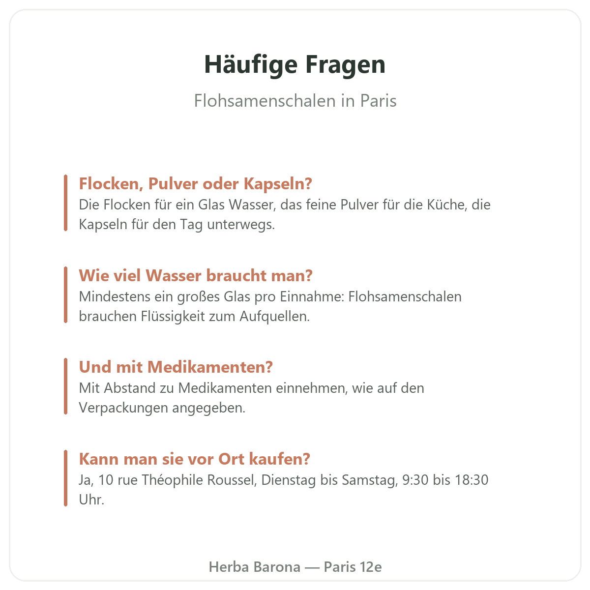 Flohsamenschalen in Paris: häufige Fragen, Herba Barona Paris 12e