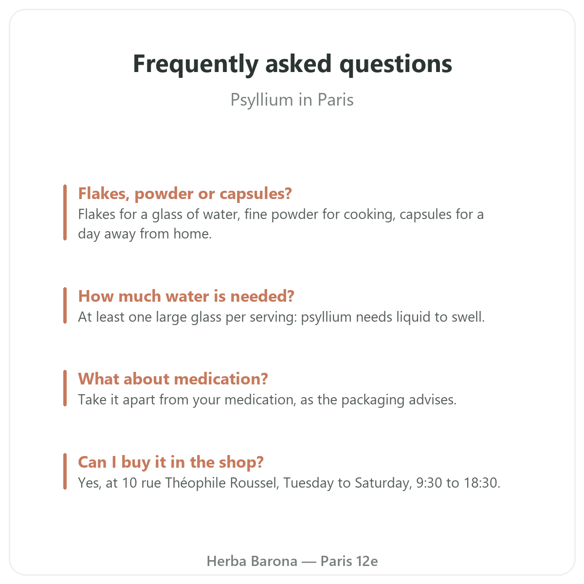 Psyllium in Paris: frequently asked questions, Herba Barona Paris 12e