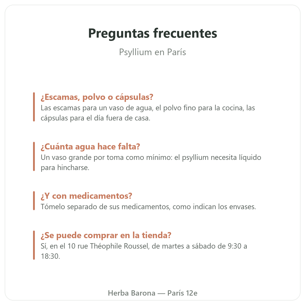 Psyllium en París: preguntas frecuentes, Herba Barona París 12e