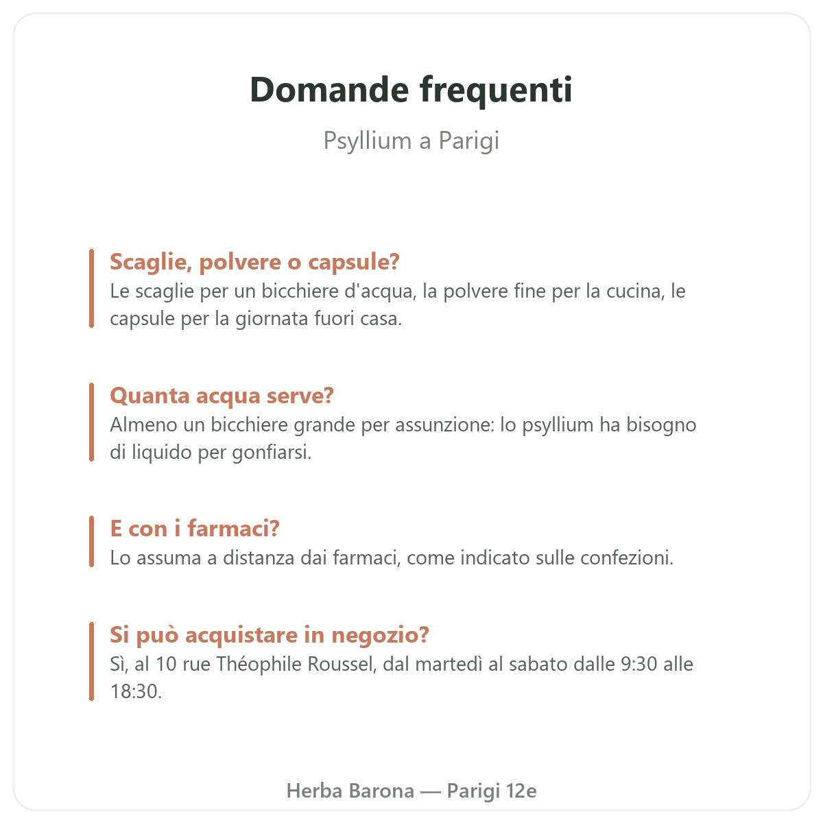 Psyllium a Parigi: domande frequenti, Herba Barona Parigi 12e