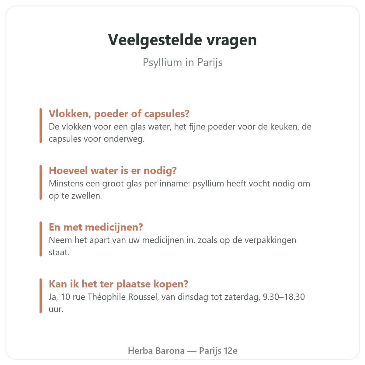 Psyllium in Parijs: veelgestelde vragen, Herba Barona Parijs 12e