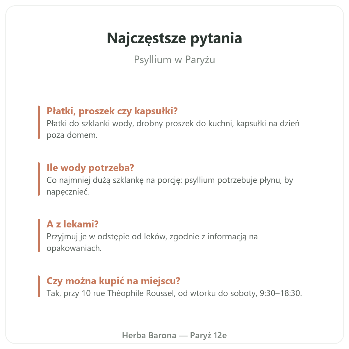 Psyllium w Paryżu: najczęstsze pytania, Herba Barona Paryż 12e