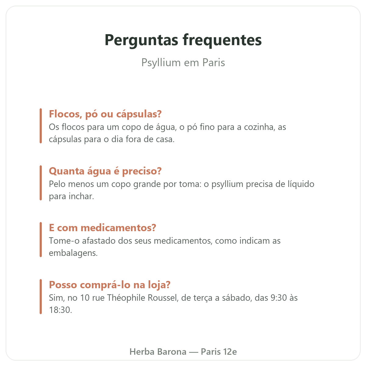 Psyllium em Paris: perguntas frequentes, Herba Barona Paris 12e