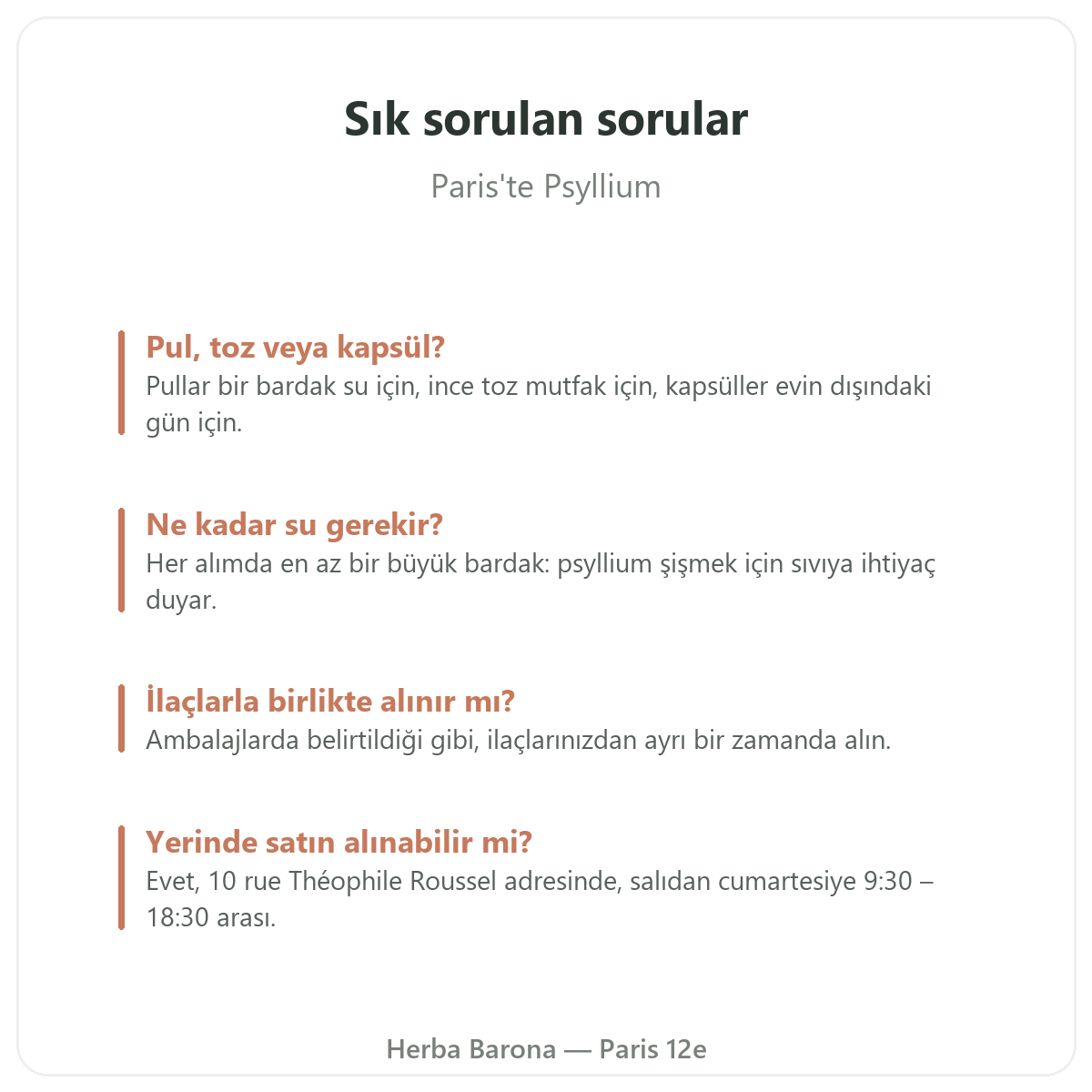 Paris'te psyllium: sık sorulan sorular, Herba Barona Paris 12. bölge
