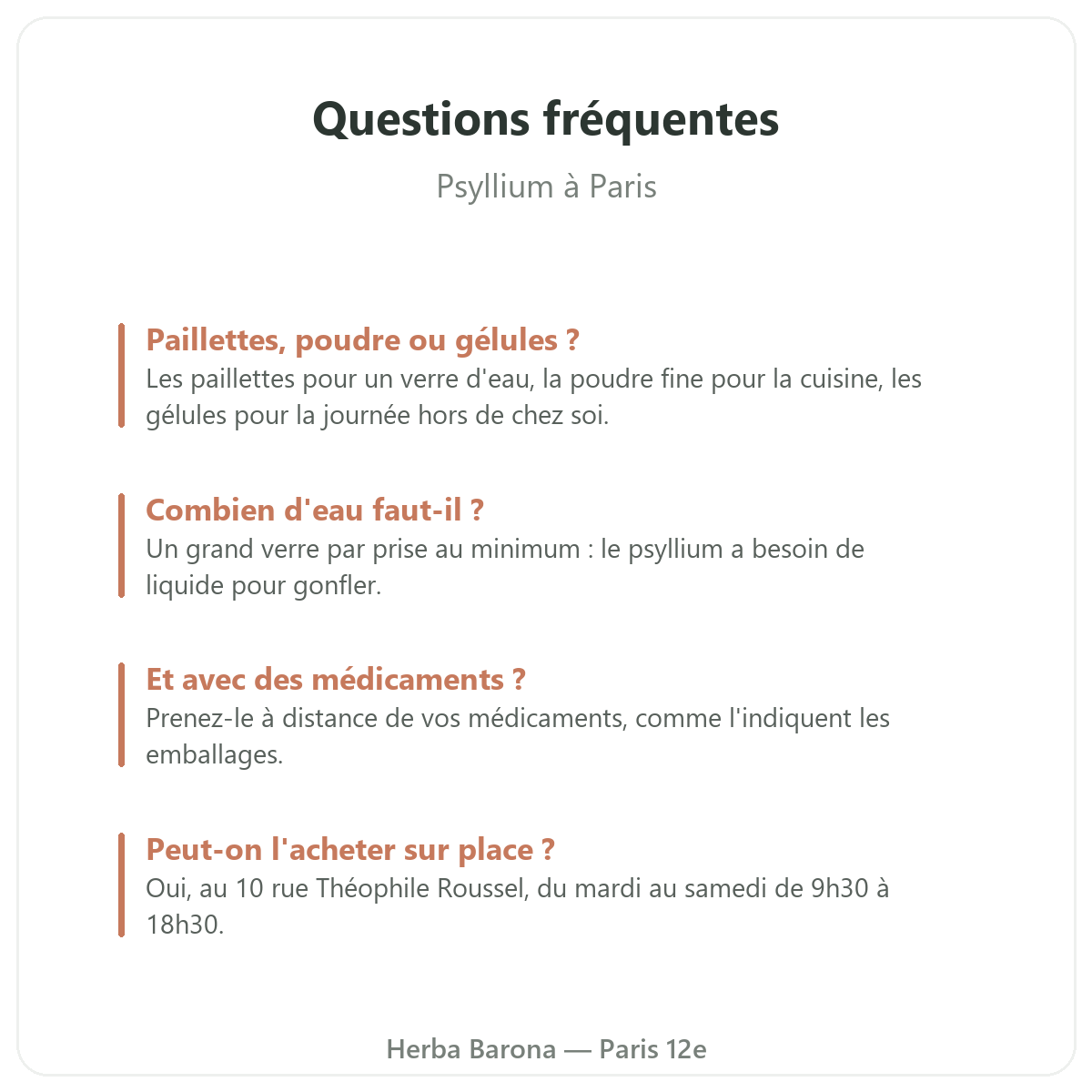 Psyllium à Paris : questions fréquentes, Herba Barona Paris 12e