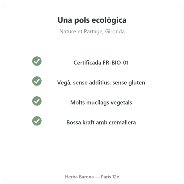 Pols de psílium ecològic extrafina – Nature et Partage – 300 g qualitat Paris Herba Barona