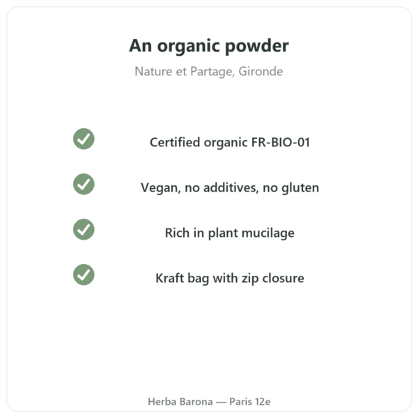 Organic Extra Fine Psyllium Powder 300 g – Nature et Partage quality Paris Herba Barona