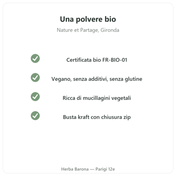 Polvere extra fine di psyllium biologico 300 g – Nature et Partage qualità Paris Herba Barona