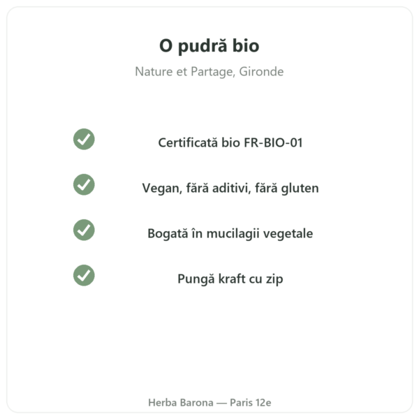 Pudră extra fină de psyllium bio 300 g – Nature et Partage calitate Paris Herba Barona