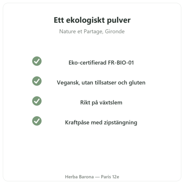 Ekologiskt extra fint psylliumpulver 300 g – Nature et Partage kvalitet Paris Herba Barona