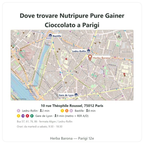 Dove trovare Pure Gainer Cioccolato Nutripure 1,2 kg - Herba Barona Paris