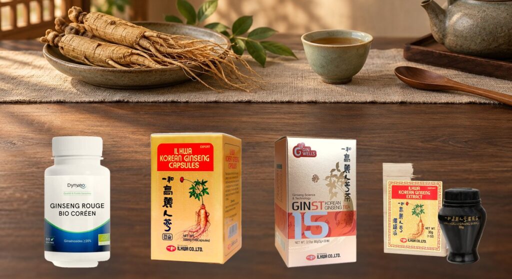 Ginseng rouge bio Dynveo, capsules de ginseng coréen, Ginst15 thé fermenté et extrait de ginseng en pâte IL HWA, Herba Barona Paris 12e